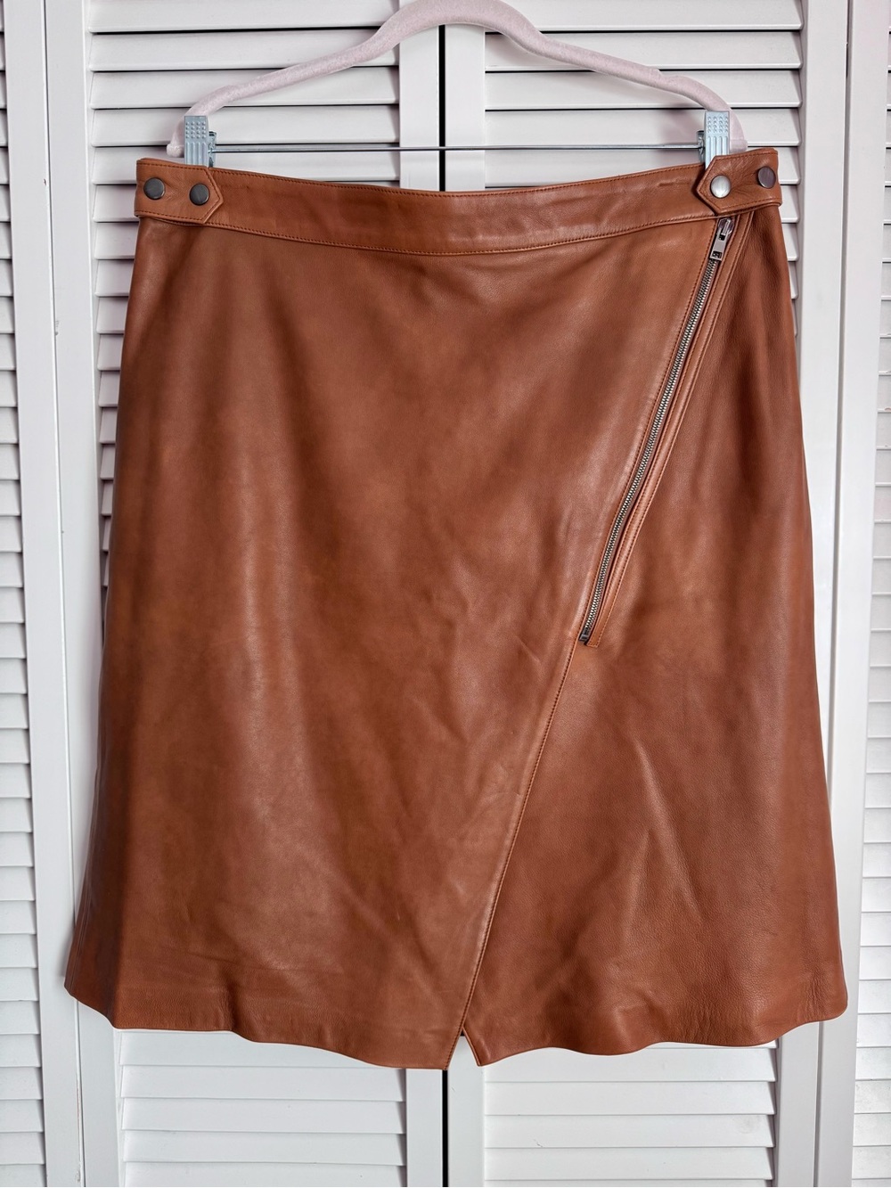 Nordstrom Signature Genuine Leather Flat Front Wrap Skirt Diagonal Zipper 18